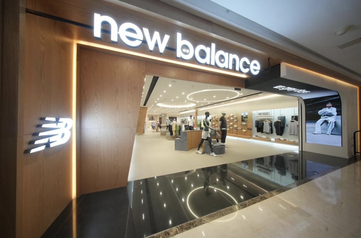 Angled view of New Balance entrance arch